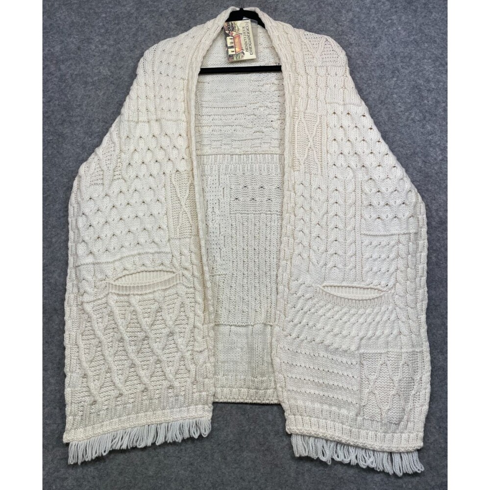 Connemara Knitwear Poncho Shawl Sweater Womens O/S Ivory Wool Cable Ireland New